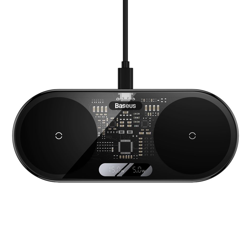 Baseus Digital LED Display Dual trådlös laddare 20W - Svart