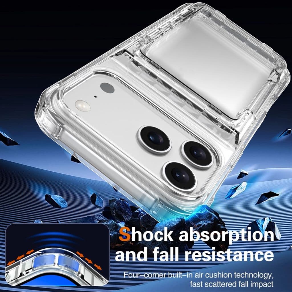 iPhone 17 Pro Skal med kortfack och stativ – Transparent Svart - Bild 8