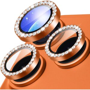iPhone 18 Pro Max Linsskydd i härdat glas med metallring och strass - Orange