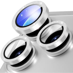 iPhone 18 Pro Linsskydd med glittrig metallring och härdat glas - Silver