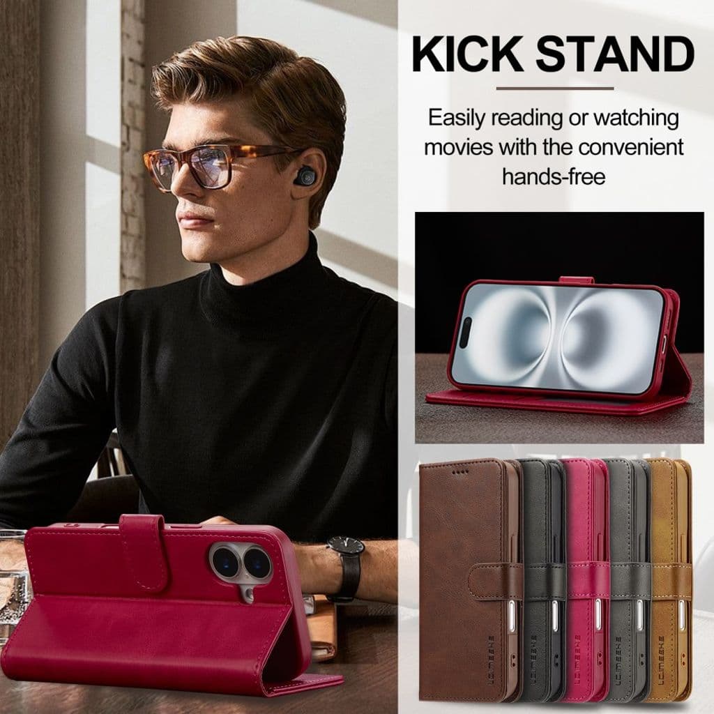 LC.IMEEKE iPhone 17 plånboksfodral med stativ – Rosa - Bild 8