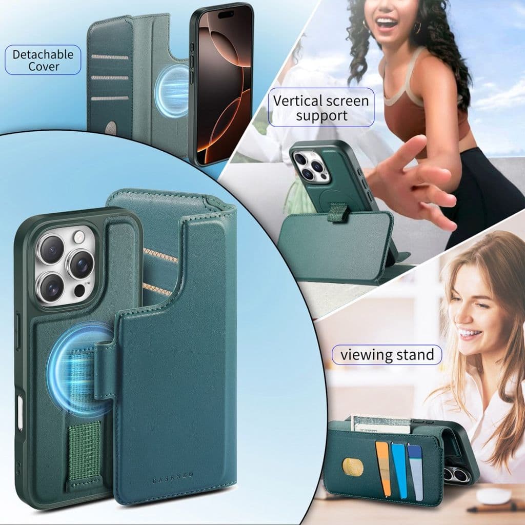CASENEO iPhone 16 Pro Max Plånboksfodral RFID-blockerande – Grön - Bild 18