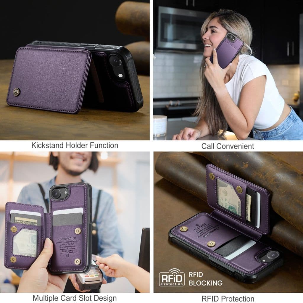 CASEME C22 Plånboksskal med RFID och Korthållare för iPhone 16e – Lila - Bild 10