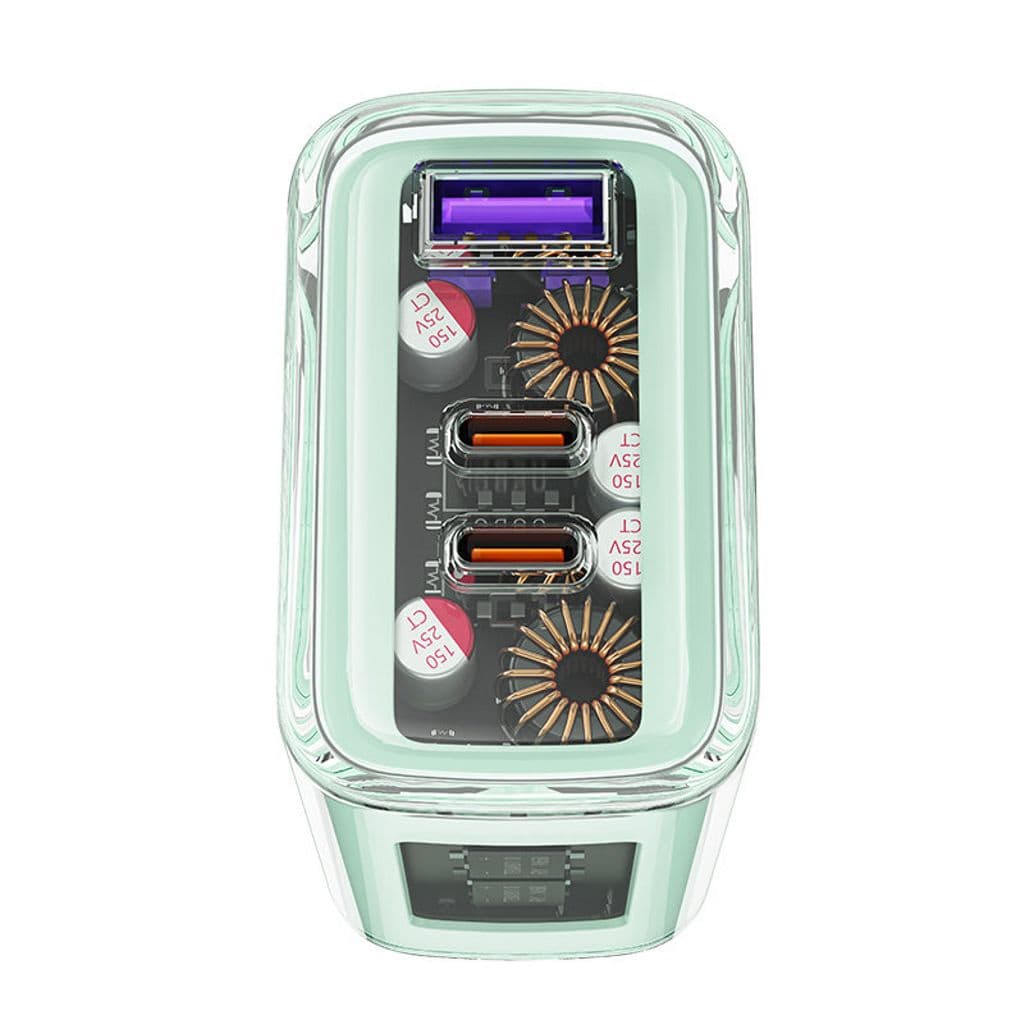 Acefast laddare GaN 65W, 3 portar (1xUSB, 2xUSB-C) - Grön