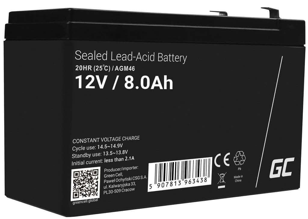 Green Cell AGM VRLA 12V 8Ah underhållsfritt batteri