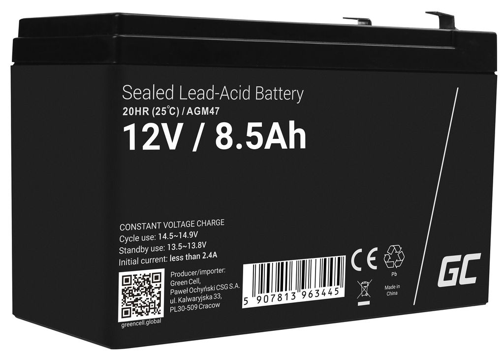 Green Cell AGM VRLA 12V 8,5Ah underhållsfritt batteri