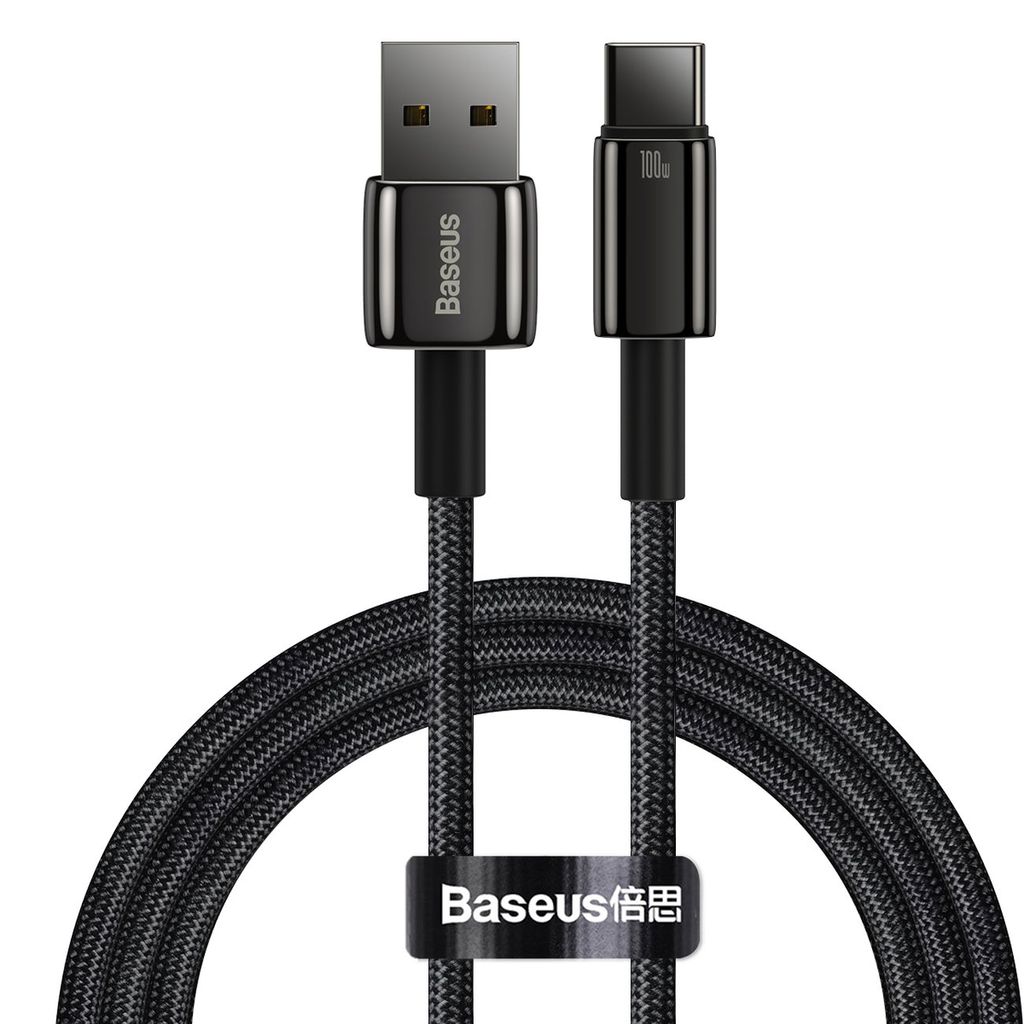 Baseus USB-A till USB-C Snabbladdningskabel 100W, 1m - Svart