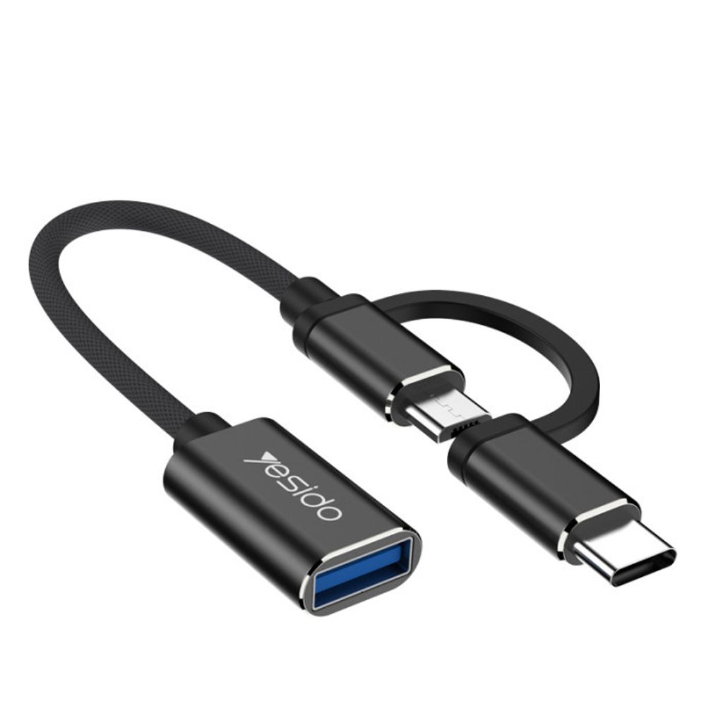 Yesido 2-i-1 USB-A till USB-C/Micro USB OTG-adapter, 10 cm