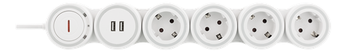 Deltaco Flexibelt grenuttag med 4 kontakter, 2x USB-A - Vit