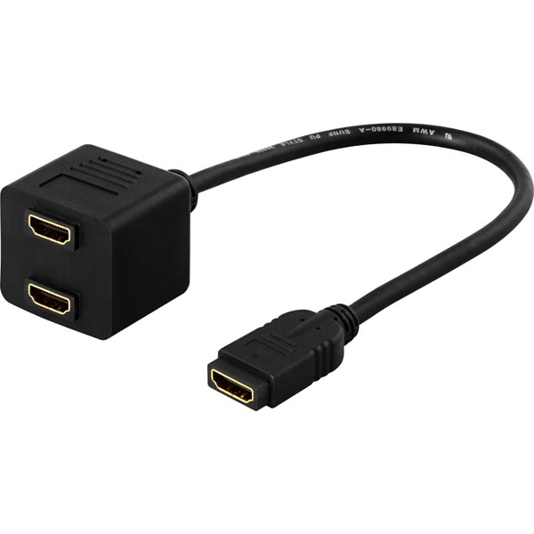Deltaco HDMI Adapter 1xHDMI ho till 2xHDMI ho - Svart