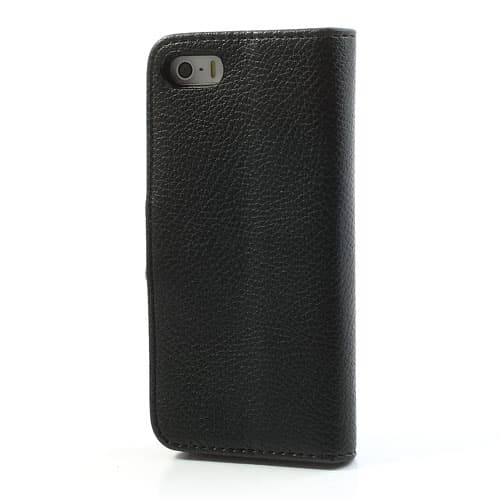 Litchi Plånboksfodral till iPhone 5, 5S, SE - Svart