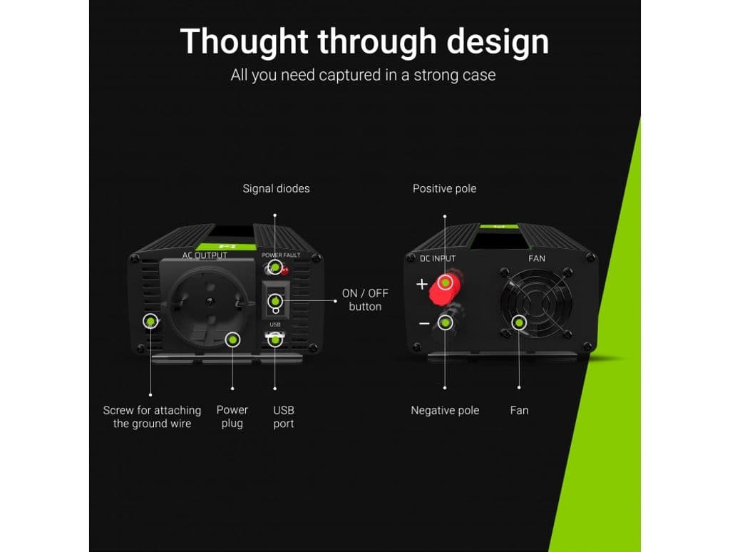 Green Cell Power Inverter 24V till 230V 500W/1000W Modifierad sinusvåg