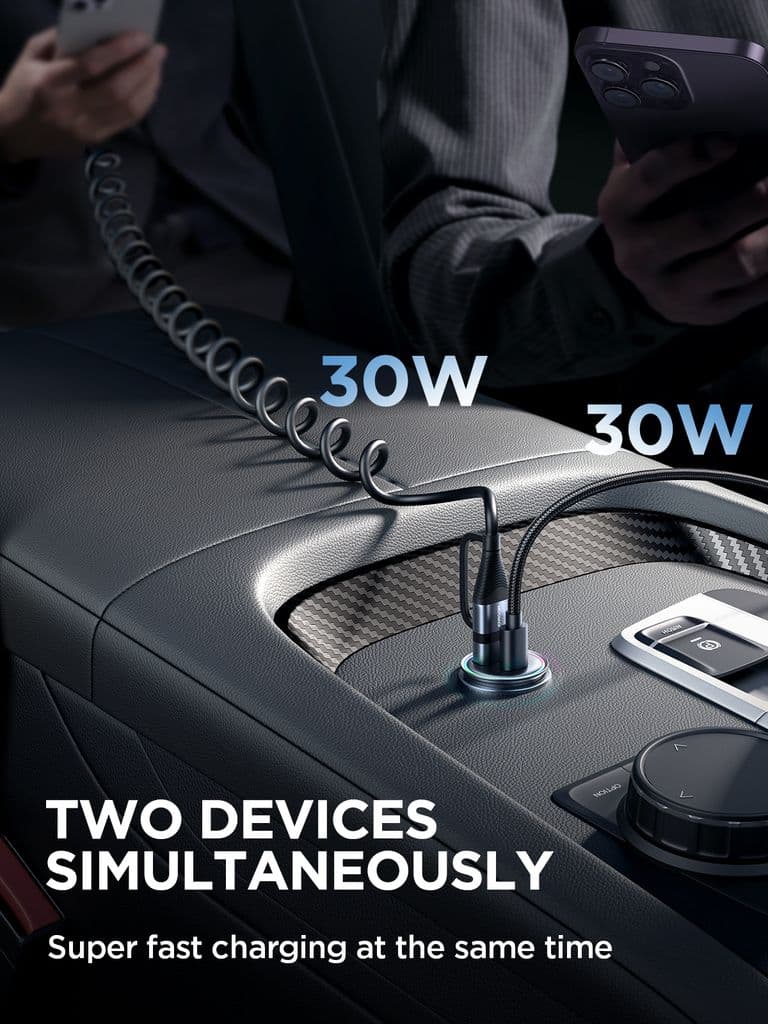Joyroom Mini Metal Billaddare 60W, USB-C, USB-A - Bild 7