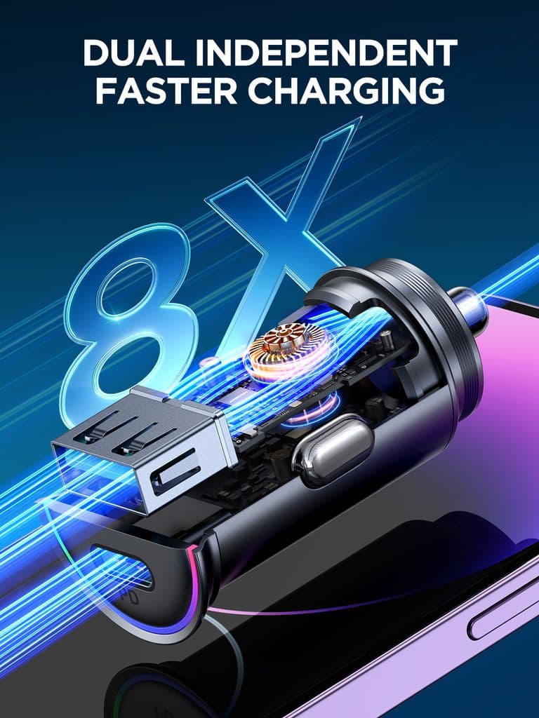 Joyroom Mini Metal Billaddare 60W, USB-C, USB-A - Bild 3
