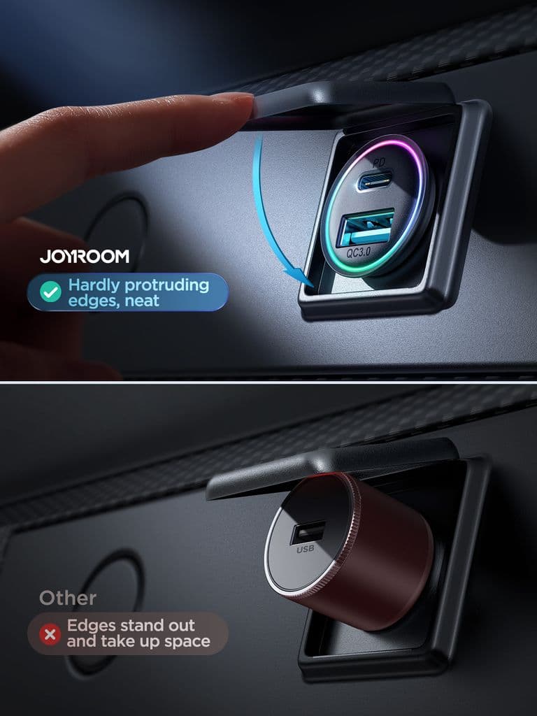 Joyroom Mini Metal Billaddare 60W, USB-C, USB-A - Bild 5