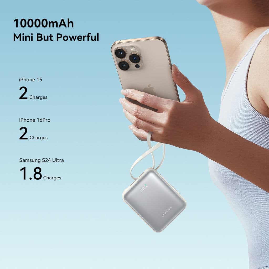Joyroom 22,5W snabbladdning Power Bank 10000mAh med dubbla kablar - vit - Bild 7