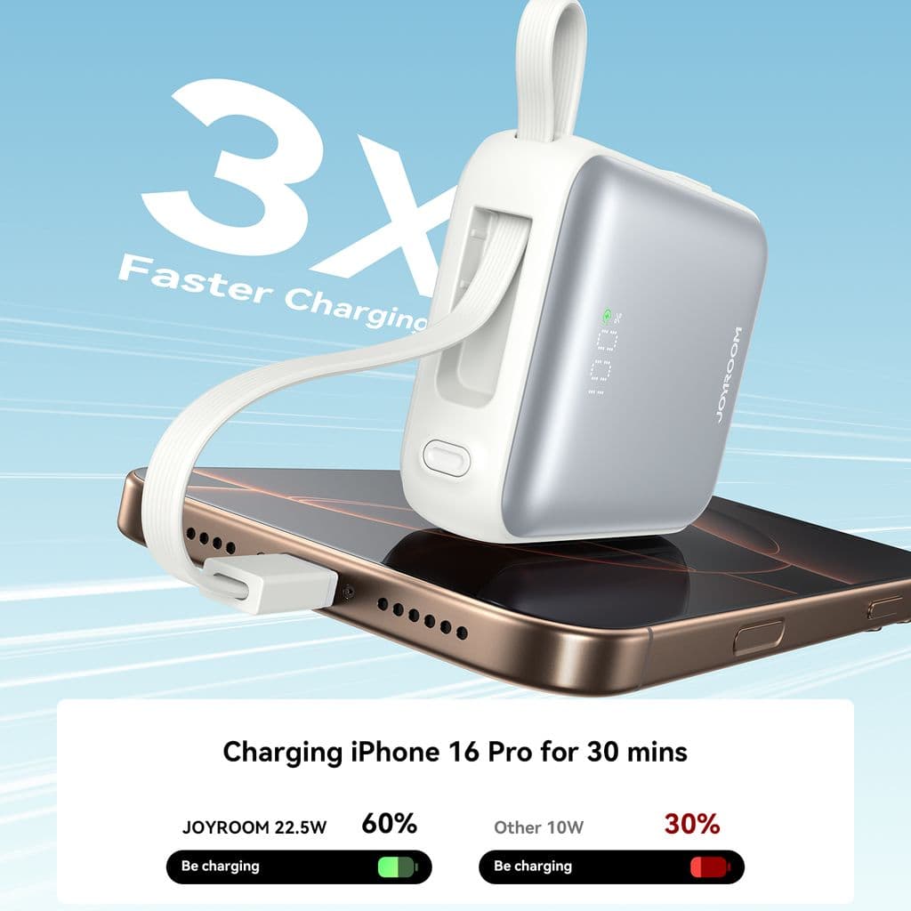 Joyroom 22,5W snabbladdning Power Bank 10000mAh med dubbla kablar - vit - Bild 3