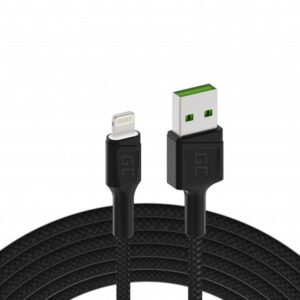 Green Cell Ray USB-A till Lightning-kabel med LED, 1.2 m, snabbladdning - Vit