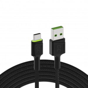 Green Cell Cable Ray USB-A - USB-C Grön LED 2m QC 3.0 snabbladdning