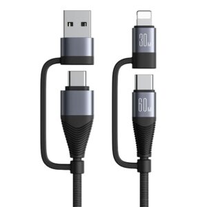 NEXTBATT 4-i-1 Snabbladdningskabel 60W USB-A/USB-C till USB-C/Lightning