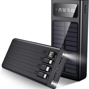 SiGN Kraftfull Solcell Powerbank med Inbyggda Kablar, 20000mAh - Svart