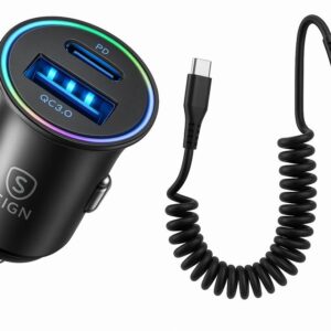 SiGN 60W Billaddare med spiralkabel USB-C till USB-C - Svart