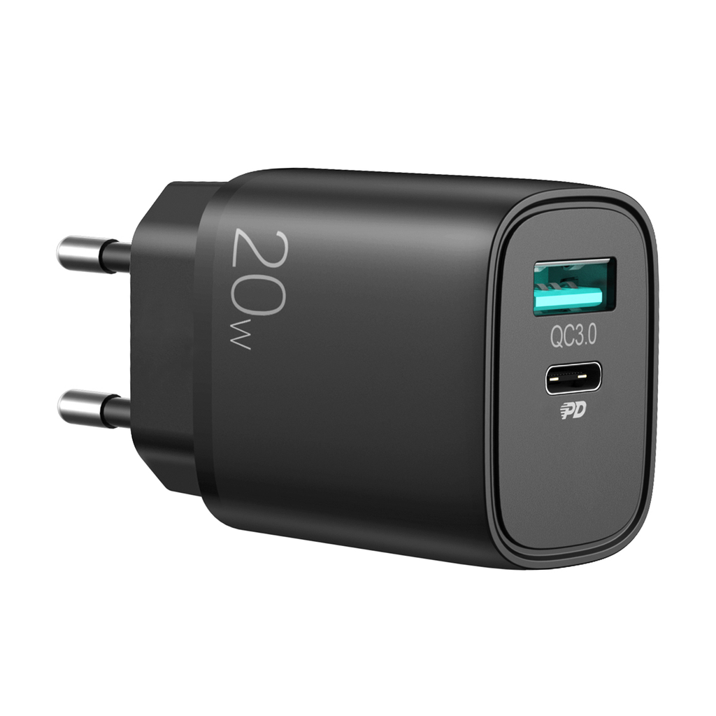 SiGN Snabbladdare USB & USB-C, PD & Q.C3.0, 3.5A, 20W - Svart