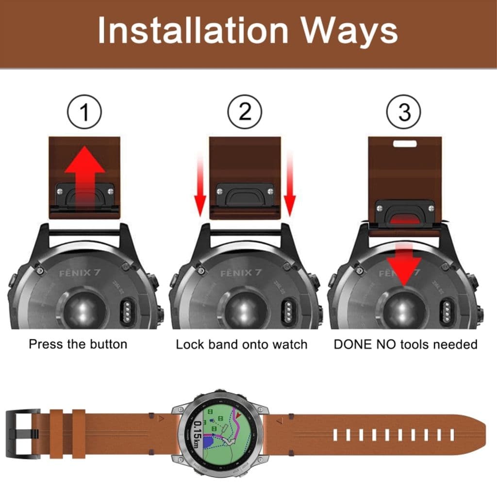 Garmin Fenix 6 Pro GPS Klockarmband i PU-läder - Brun - Bild 4