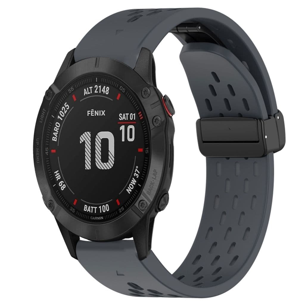 Garmin Fenix 6 Sapphire GPS Silikon Klockarmband med Magnetlås - Grå