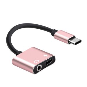 USB-C till 3,5 mm AUX-adapter med laddning - Rosa