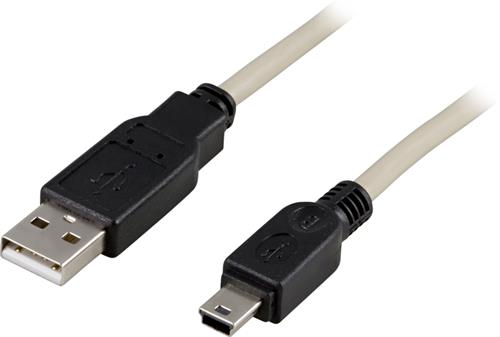 DELTACO USB 2.0 Kabel Typ A Hane - Typ Mini B Hane, 1m - Vit