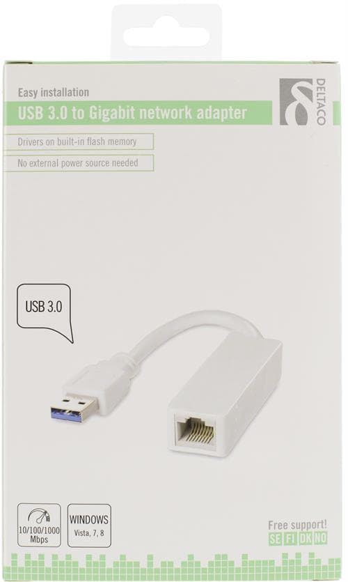 Deltaco Adapter USB-A 3.0 till Nätverksadapter - Vit - Bild 2