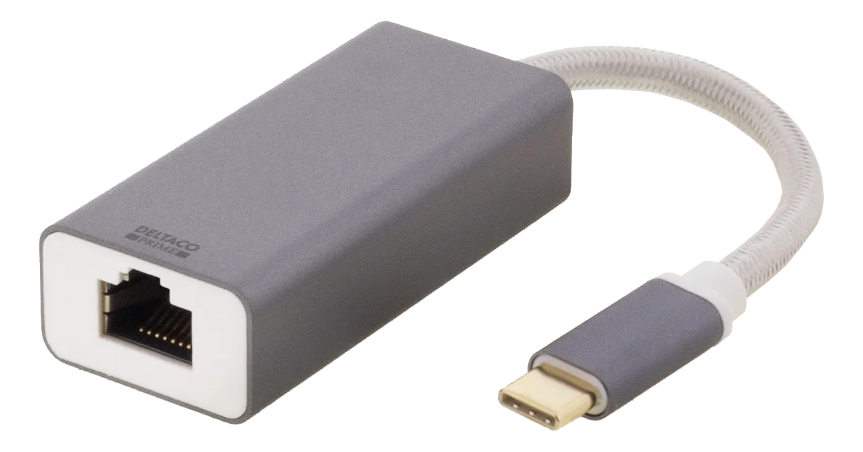 Deltaco USB-C Nätverksadapter, Gigabit - Grå