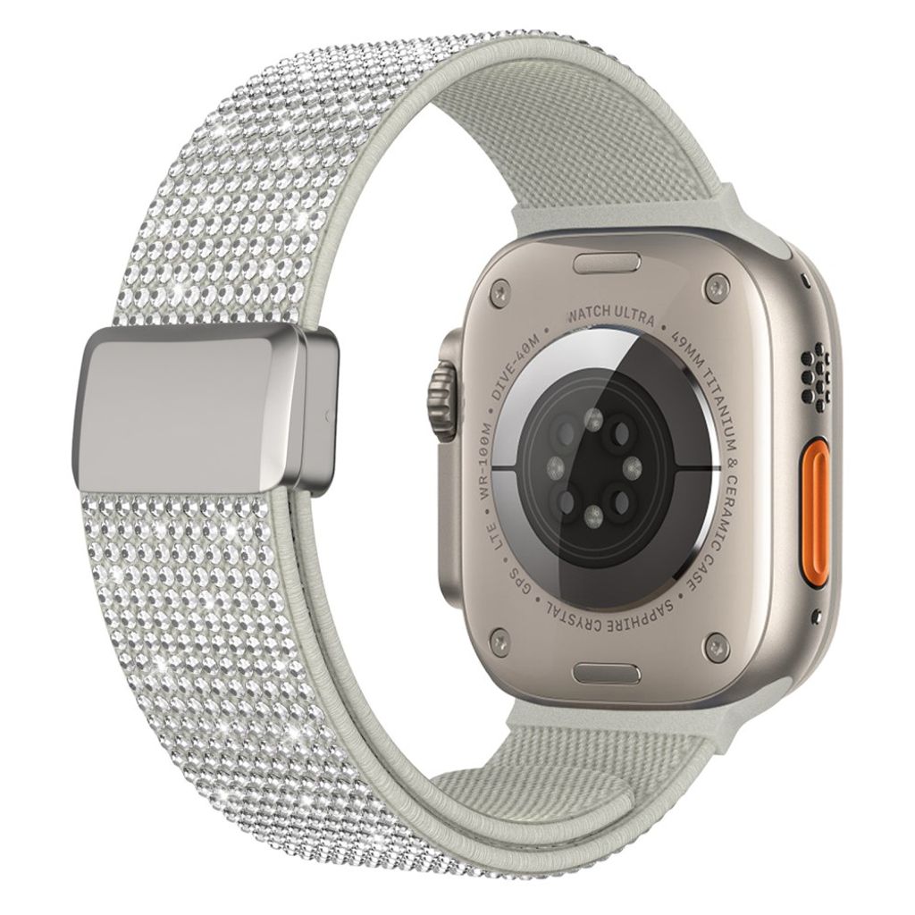 Apple Watch 42/41/40/38mm Nylon armband med strass - Silver
