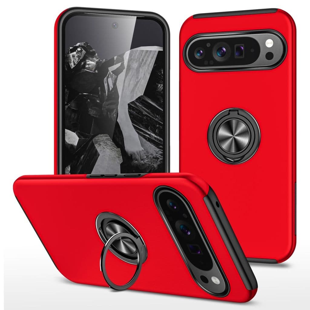 Google Pixel 9/9 Pro Skal med magnetisk roterande ring - Röd