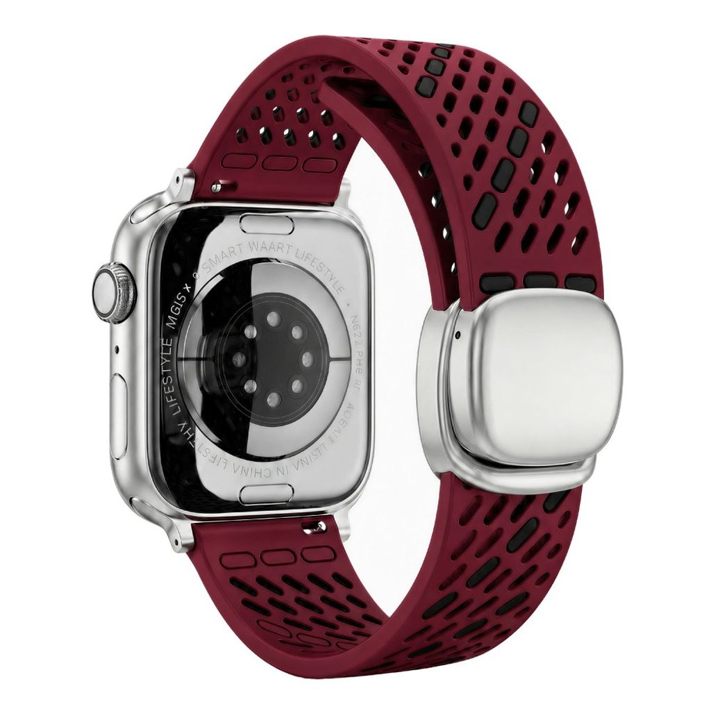 Silikon Klockarmband till Apple Watch 42/44/45/46/49mm - Vinröd/Svart