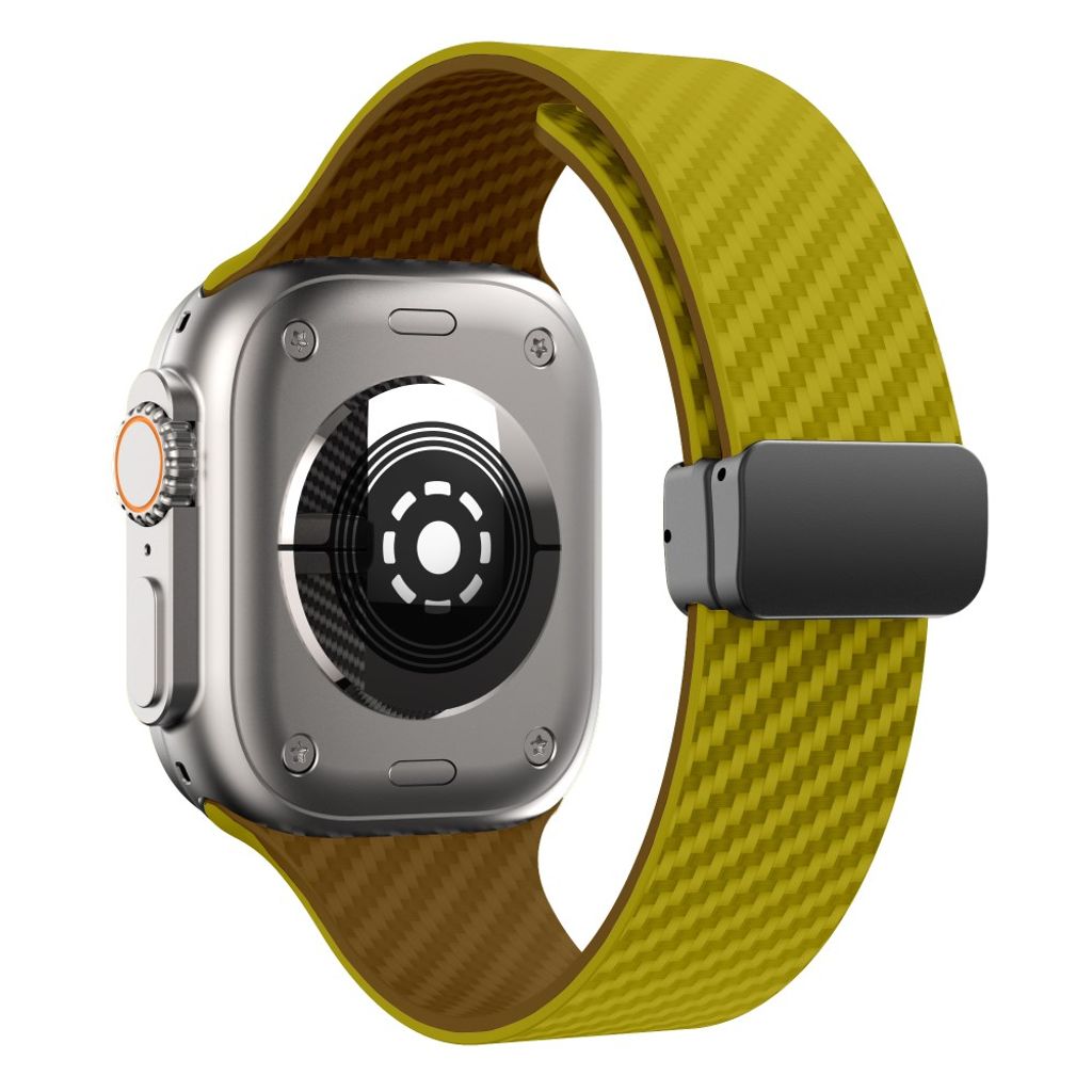 Apple Watch 49/46/44/42mm Silikonarmband med kolfibermönster - Gul/Brun
