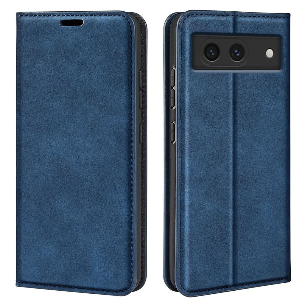 Google Pixel 8a Stötsäkert Flipfodral Skin-Touch PU-läder – Blå