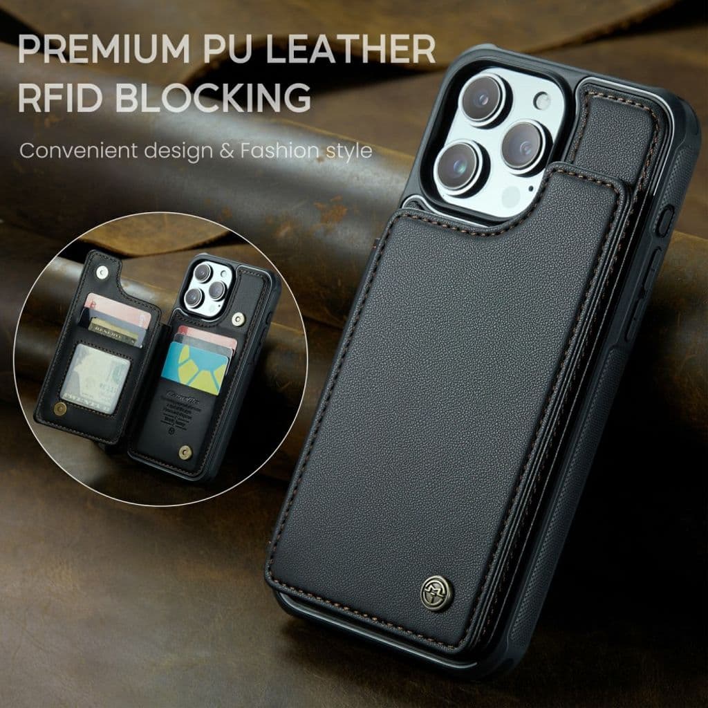 CASEME C22 Plånboksskal med RFID-funktion för iPhone 16 Pro Max – Svart - Bild 8