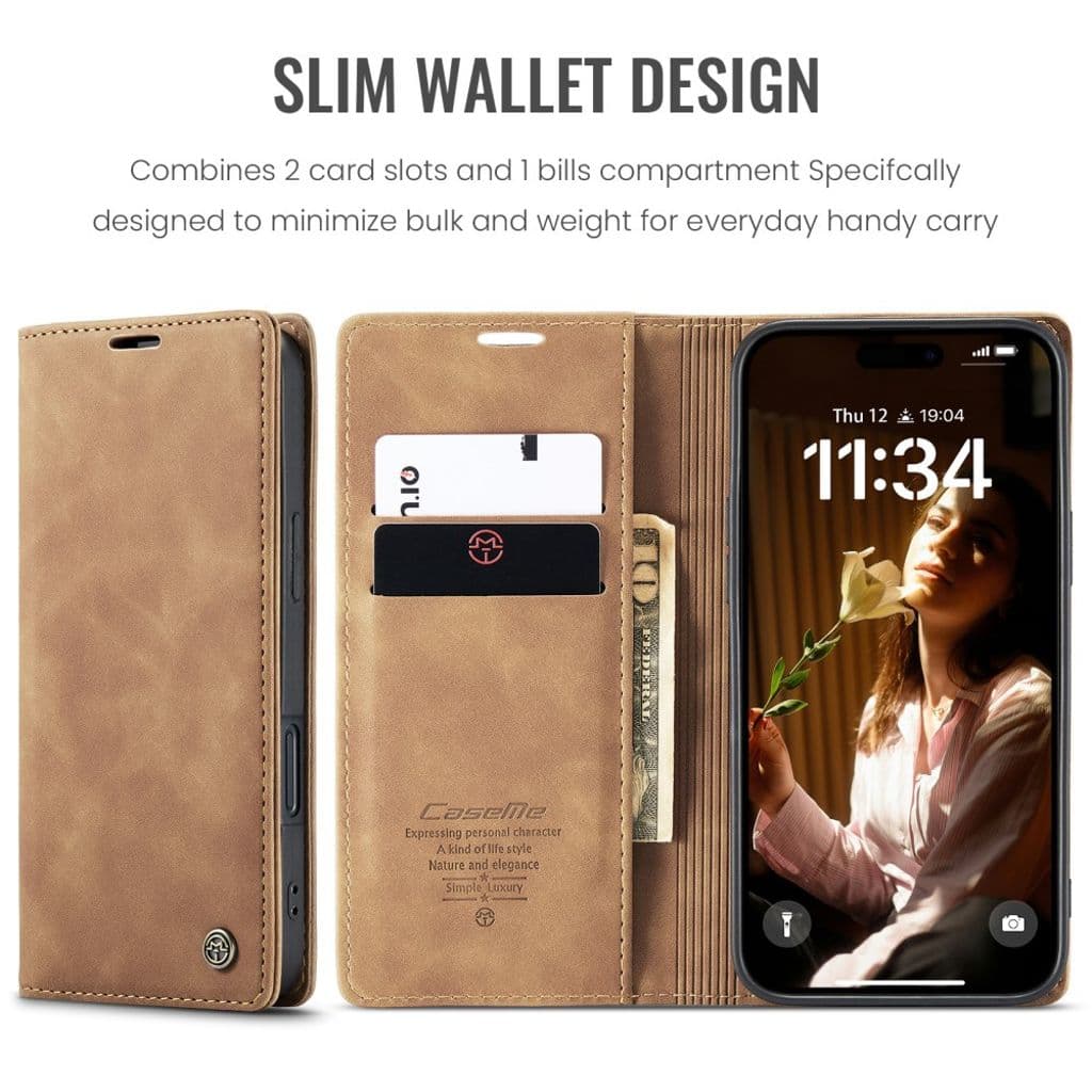 CASEME iPhone 17 Plånboksfodral med Kortfack - Brun - Bild 2