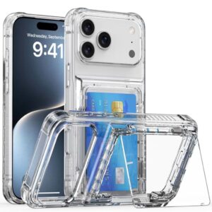 iPhone 17 Pro Skal med kortfack och stativ – Transparent