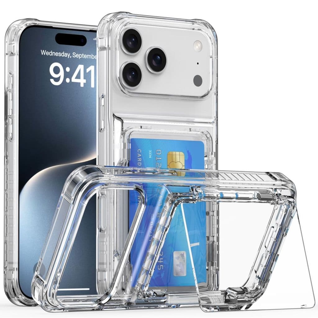 iPhone 17 Pro Skal med kortfack och stativ – Transparent