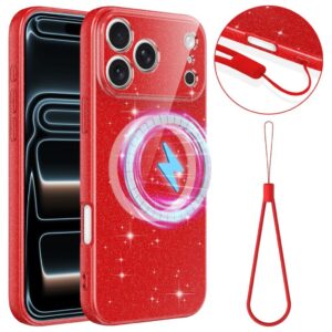 iPhone 17 Pro Max Glitter Skal MagSafe - Röd