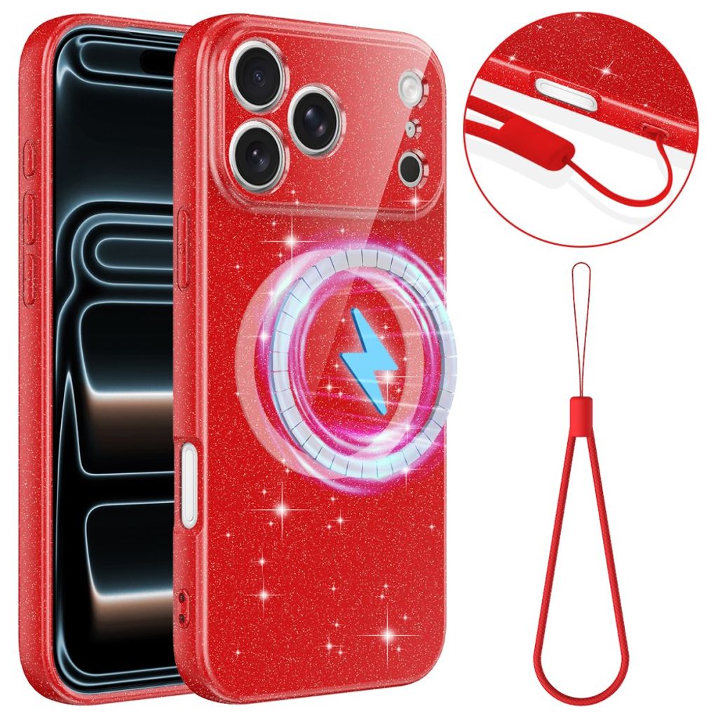 iPhone 17 Pro Max Glitter Skal MagSafe - Röd