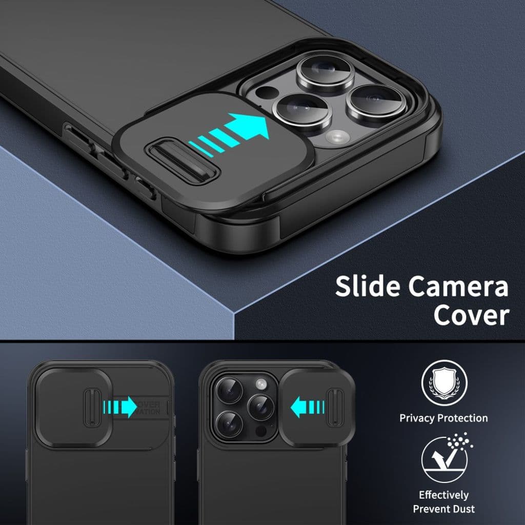 iPhone 16 Pro Max Skal med skjutbart kameraskydd – Svart - Bild 3