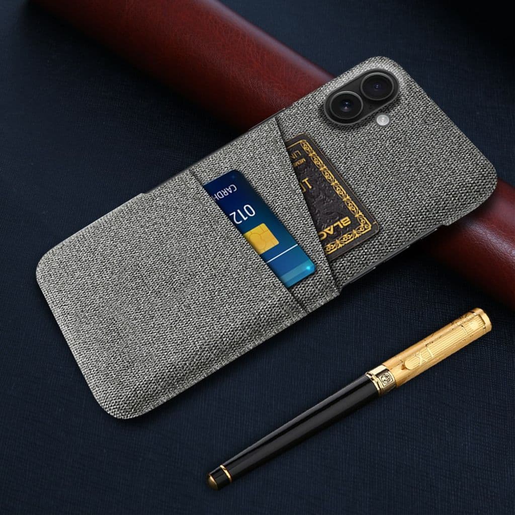 iPhone 17 Mobilskal med två kortfack i textil – Grå - Bild 5