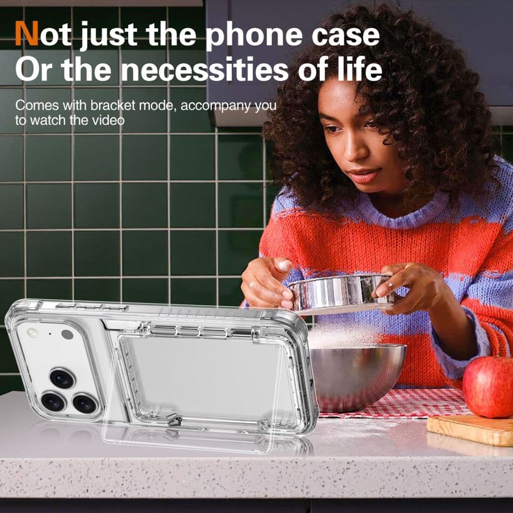 iPhone 17 Pro Skal med kortfack och stativ – Transparent Svart - Bild 11