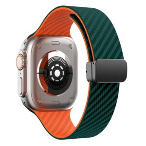 Apple Watch 42/41/40/38mm Silikonarmband med kolfibermönster - Turkos/Orange