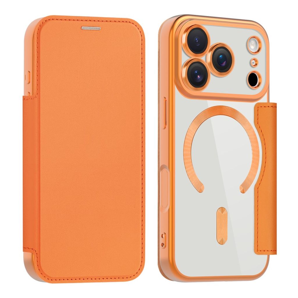 iPhone 17 Pro MagSafe Plånboksfodral med RFID-skydd i PU-läder - Orange