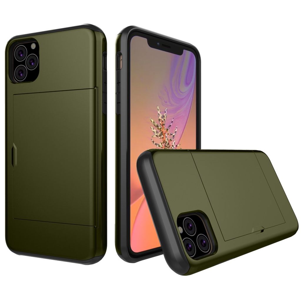 iPhone 11 Skal med glidkortshållare - Army Grön